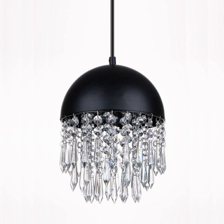 Luminária de teto pendente de cristal com borla e tampa de panela preta Abajur Luminária de teto pendente de cristal com borla e tampa de panela preta Abajur