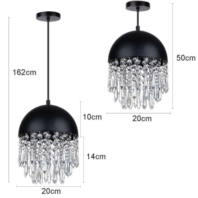 Luminária de teto pendente de cristal com borla e tampa de panela preta Abajur
