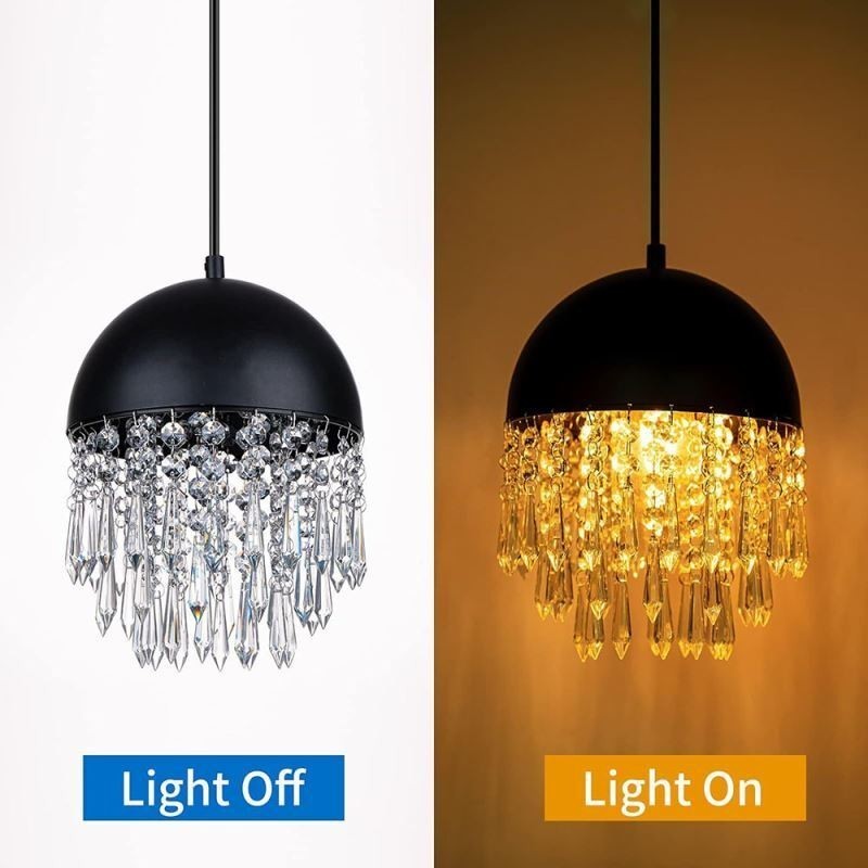 Luminária de teto pendente de cristal com borla e tampa de panela preta Abajur