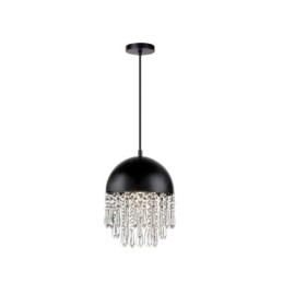 Luminária de teto pendente de cristal com borla e tampa de panela preta Abajur
