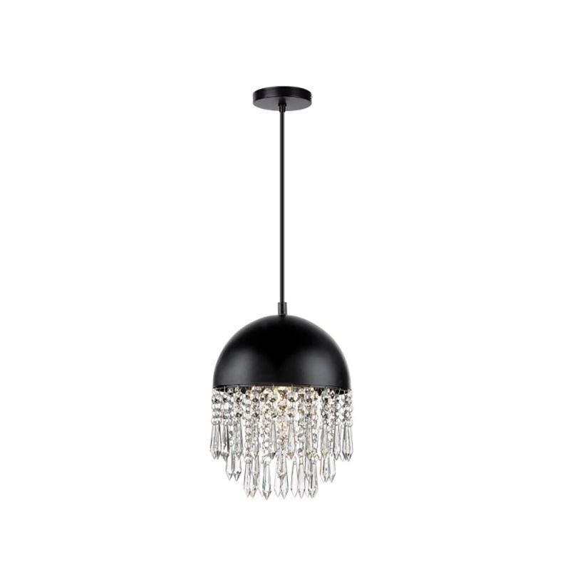 Luminária de teto pendente de cristal com borla e tampa de panela preta Abajur