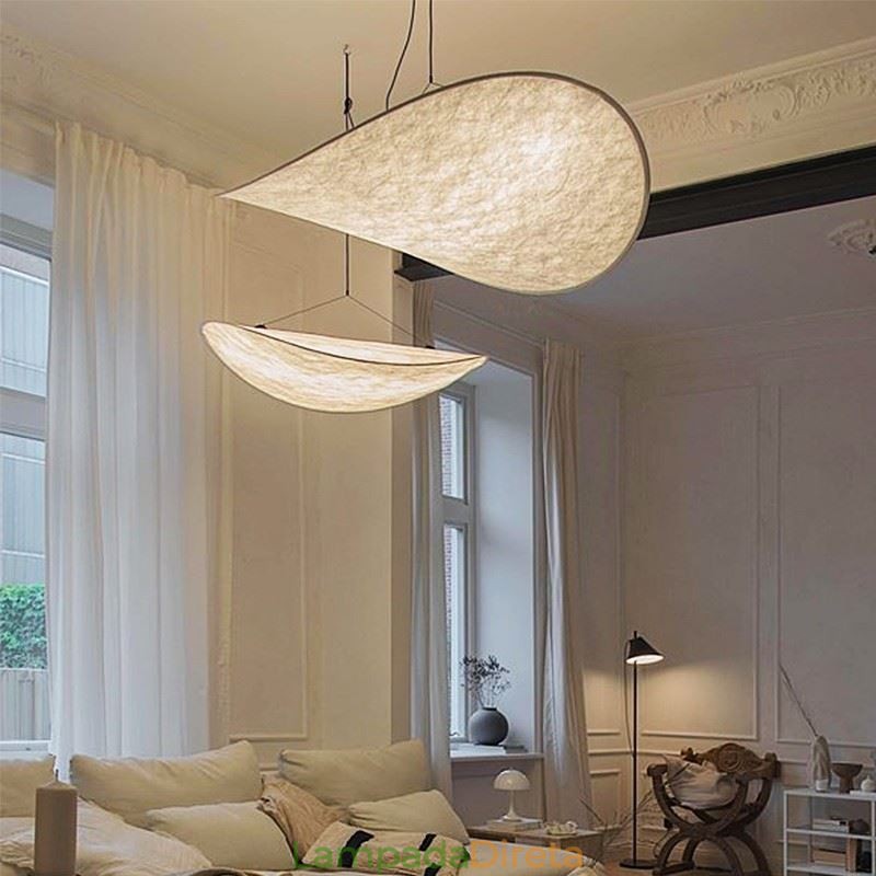 Luminária de Teto Decoração de Seda Luminária Pendente Branco Quente