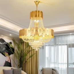 Luminária pendente de cristal dourado elegante e decorativa para teto