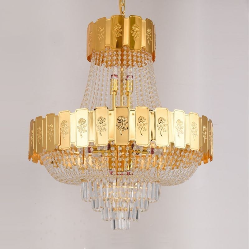 Luminária pendente de cristal dourado elegante e decorativa para teto