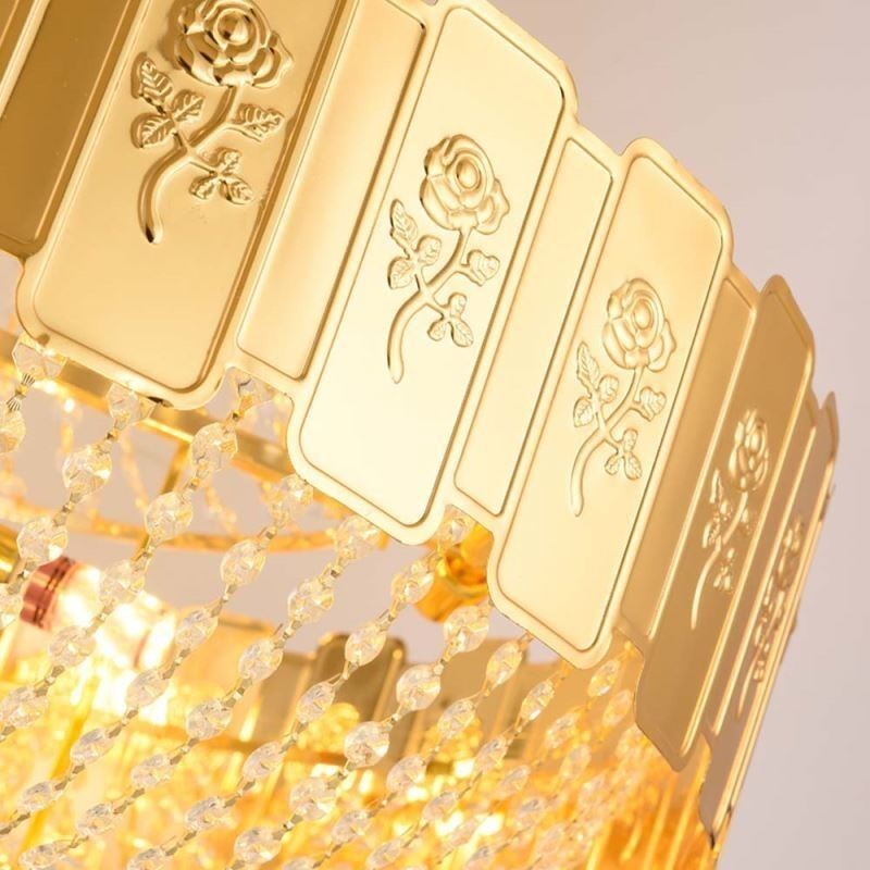 Luminária pendente de cristal dourado elegante e decorativa para teto