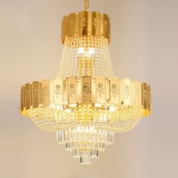 Luminária pendente de cristal dourado elegante e decorativa para teto