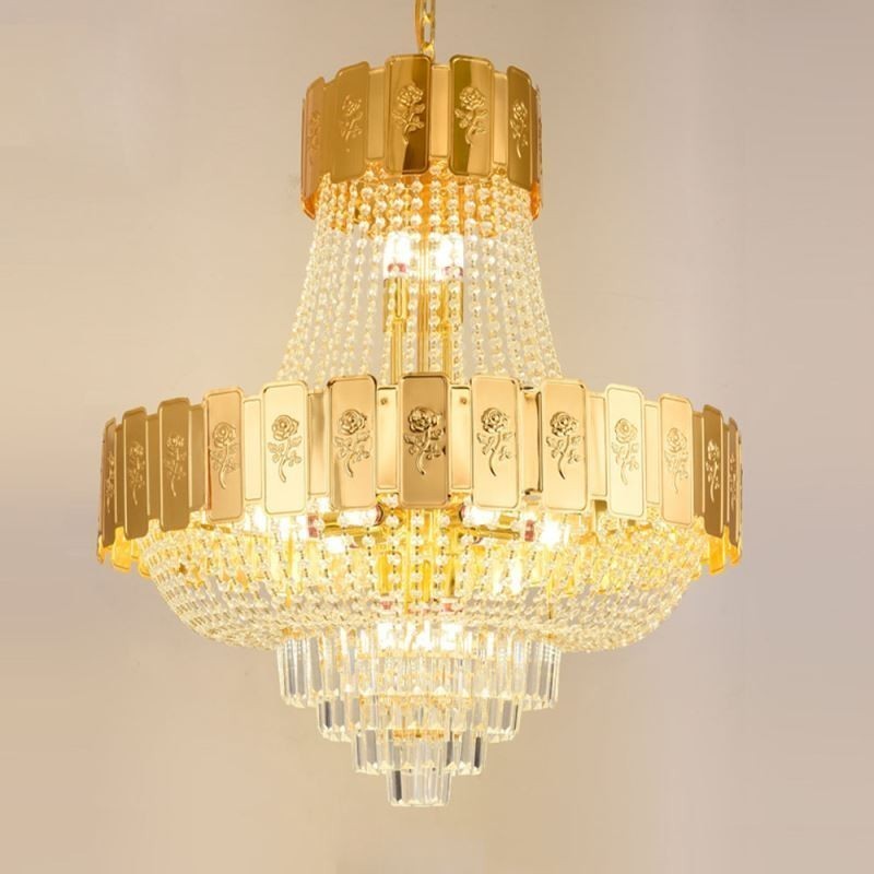 Luminária pendente de cristal dourado elegante e decorativa para teto