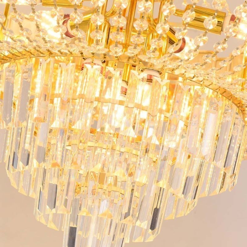 Luminária pendente de cristal dourado elegante e decorativa para teto