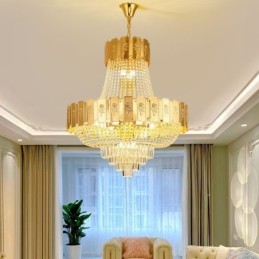 Luminária pendente de cristal dourado elegante e decorativa para teto