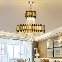 Luminária pendente de cristal dourada de luxo decorativa de teto