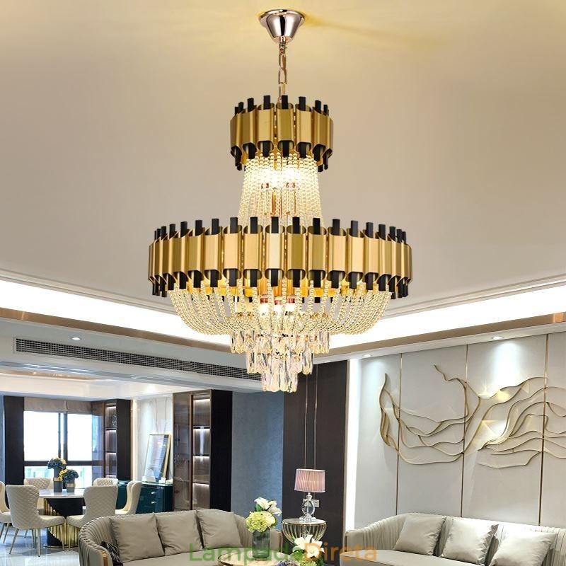 Luminária pendente de cristal dourada de luxo decorativa de teto