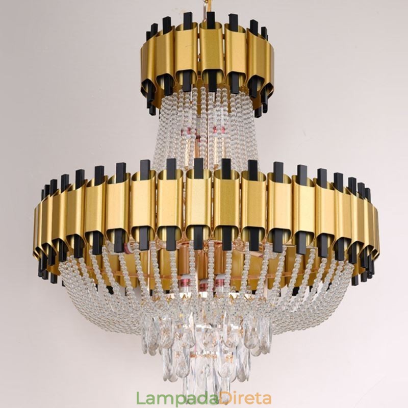 Luminária pendente de cristal dourada de luxo decorativa de teto