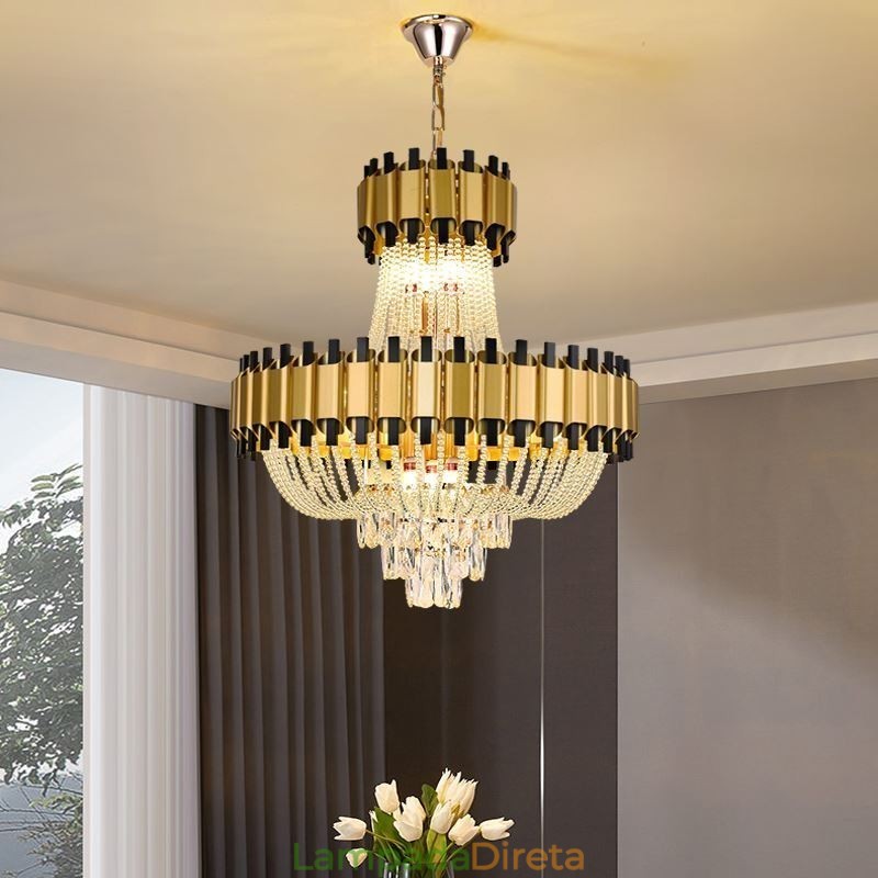 Luminária pendente de cristal dourada de luxo decorativa de teto