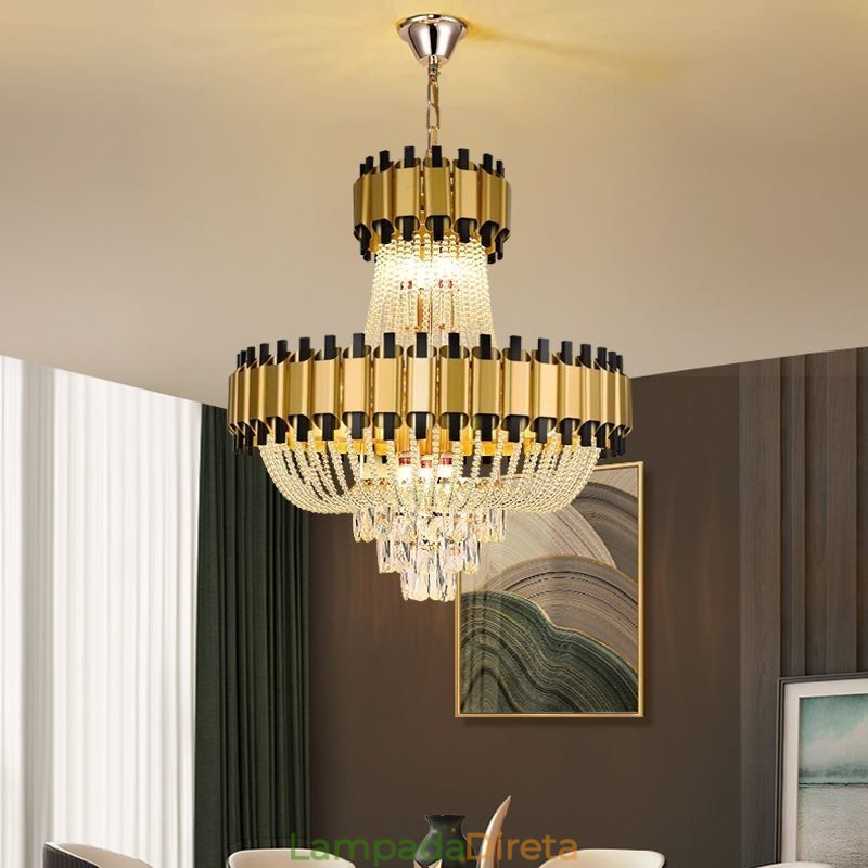 Luminária pendente de cristal dourada de luxo decorativa de teto