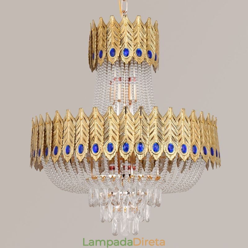 Luminária pendente de cristal de luxo decorativa de teto 60 cm