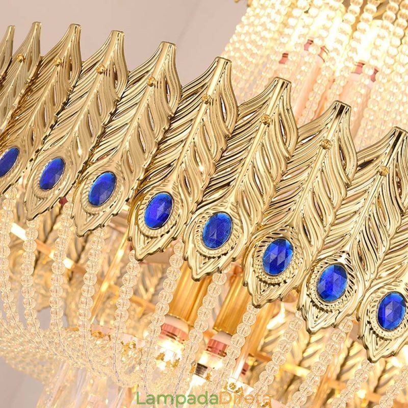 Luminária pendente de cristal de luxo decorativa de teto 60 cm