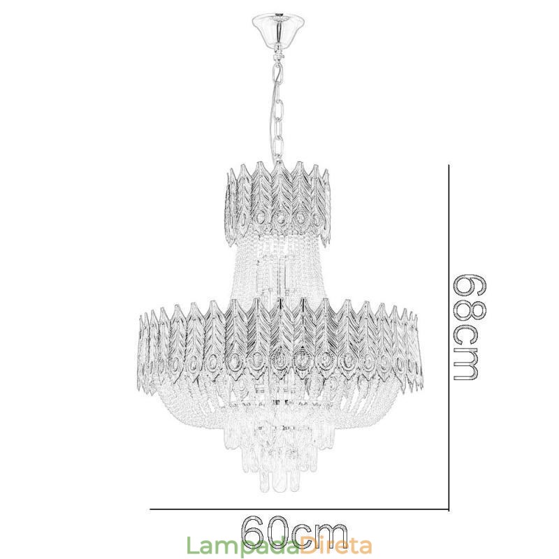 Luminária pendente de cristal de luxo decorativa de teto 60 cm