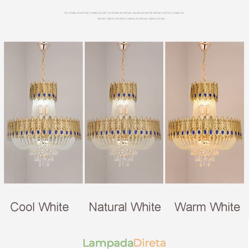 Luminária pendente de cristal de luxo decorativa de teto 60 cm