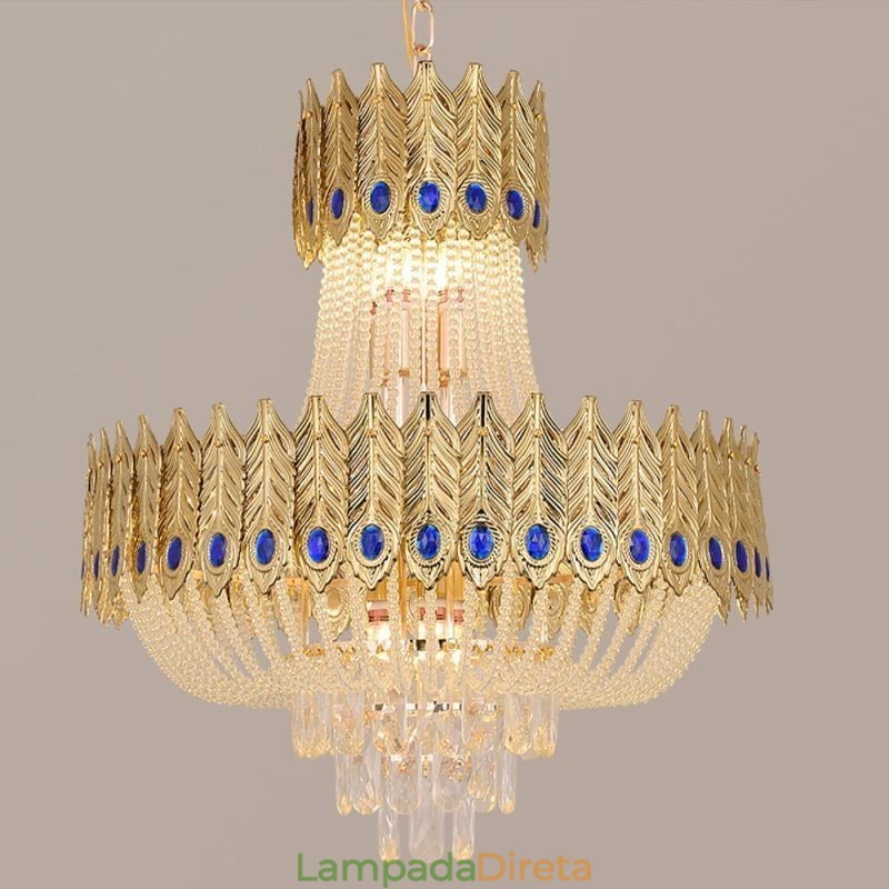 Luminária pendente de cristal de luxo decorativa de teto 60 cm