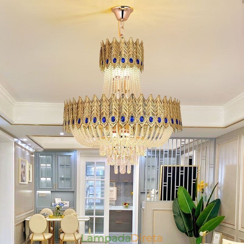 Luminária pendente de cristal de luxo decorativa de teto 60 cm