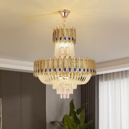 Luminária pendente de cristal de luxo decorativa de teto 60 cm