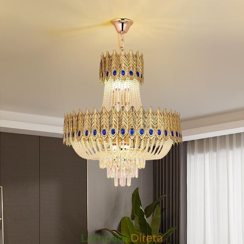 Luminária pendente de cristal de luxo decorativa de teto 60 cm