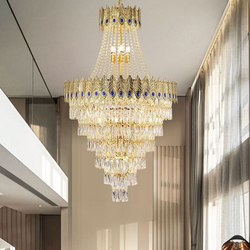 Luminária pendente de cristal sofisticada, luxuosa, decorativa, suspensa, 80 cm