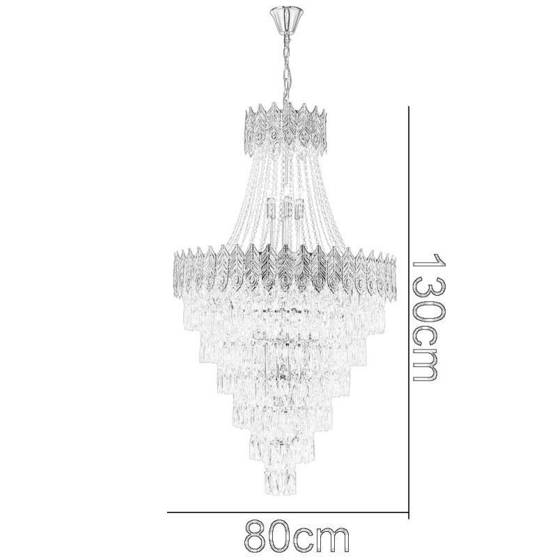 Luminária pendente de cristal sofisticada, luxuosa, decorativa, suspensa, 80 cm