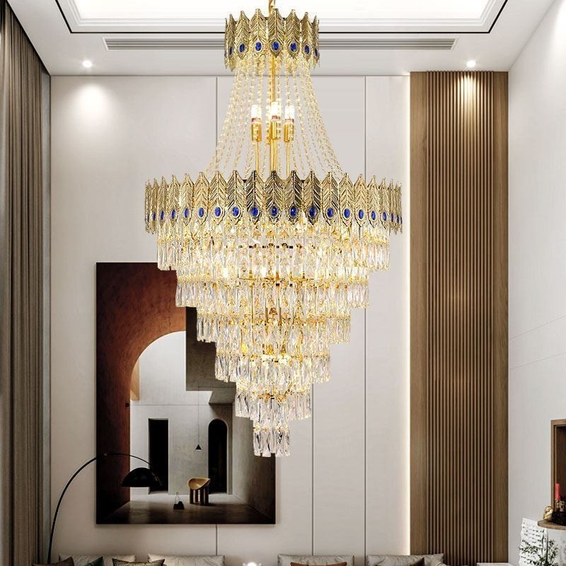 Luminária pendente de cristal sofisticada, luxuosa, decorativa, suspensa, 80 cm