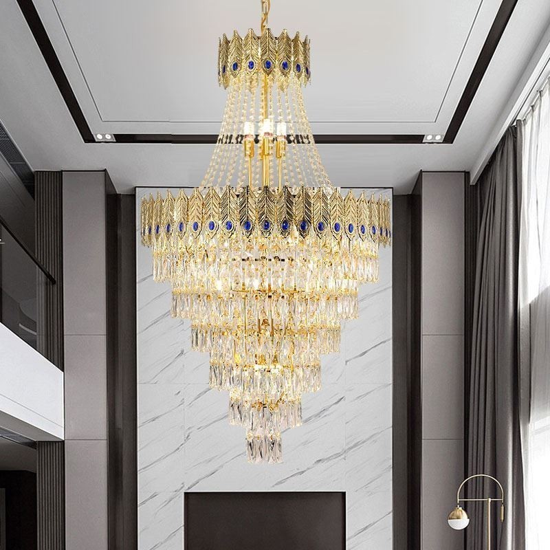 Luminária pendente de cristal sofisticada, luxuosa, decorativa, suspensa, 80 cm