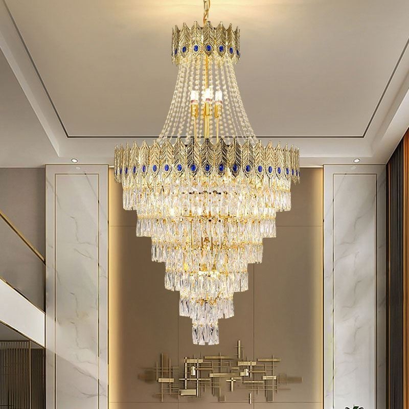 Luminária pendente de cristal sofisticada, luxuosa, decorativa, suspensa, 80 cm