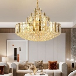Luminária pendente de cristal do quarto andar – Luminária de teto decorativa de luxo com chapa de ferro oca dourada