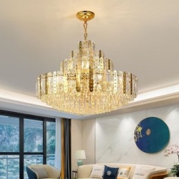 Luminária pendente de cristal do quarto andar – Luminária de teto decorativa de luxo com chapa de ferro oca dourada
