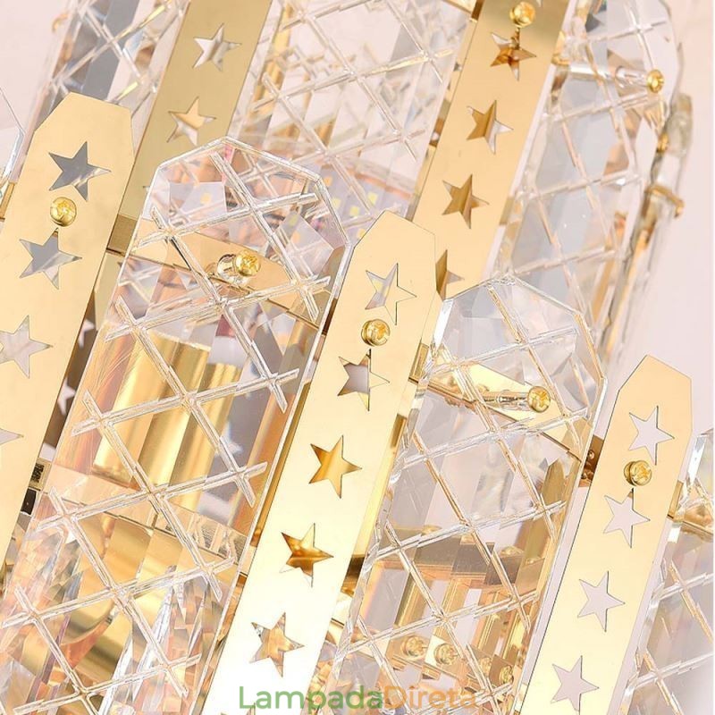 Luminária pendente de cristal do quarto andar – Luminária de teto decorativa de luxo com chapa de ferro oca dourada