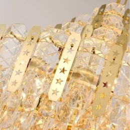 Luminária pendente de cristal do quarto andar – Luminária de teto decorativa de luxo com chapa de ferro oca dourada