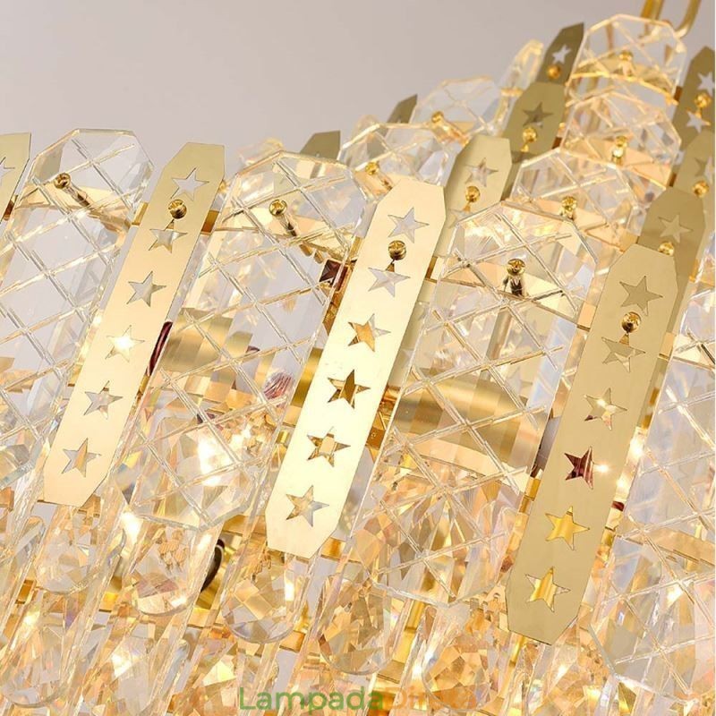 Luminária pendente de cristal do quarto andar – Luminária de teto decorativa de luxo com chapa de ferro oca dourada