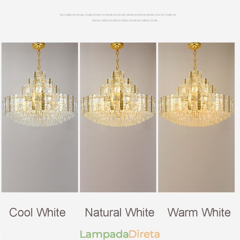 Luminária pendente de cristal do quarto andar – Luminária de teto decorativa de luxo com chapa de ferro oca dourada