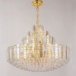 Luminária pendente de cristal do quarto andar – Luminária de teto decorativa de luxo com chapa de ferro oca dourada