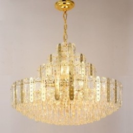 Luminária pendente de cristal do quarto andar – Luminária de teto decorativa de luxo com chapa de ferro oca dourada