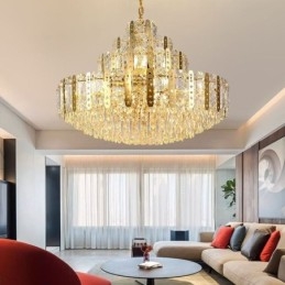 Luminária pendente de cristal do quarto andar – Luminária de teto decorativa de luxo com chapa de ferro oca dourada