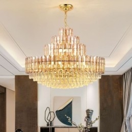 Luminária pendente de cristal com quatro camadas, luminária decorativa de luxo para teto, 80 cm