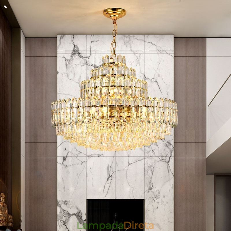 Luminária pendente de cristal com quatro camadas, luminária decorativa de luxo para teto, 80 cm