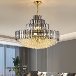 Luminária pendente de cristal com quatro camadas, luminária decorativa de luxo para teto, 80 cm