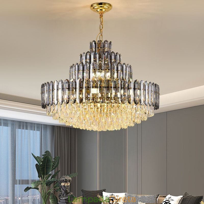 Luminária pendente de cristal com quatro camadas, luminária decorativa de luxo para teto, 80 cm