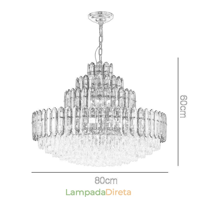 Luminária pendente de cristal com quatro camadas, luminária decorativa de luxo para teto, 80 cm