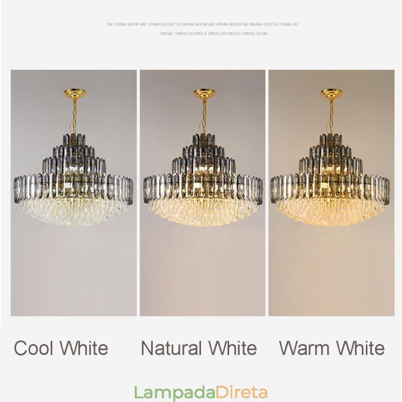 Luminária pendente de cristal com quatro camadas, luminária decorativa de luxo para teto, 80 cm