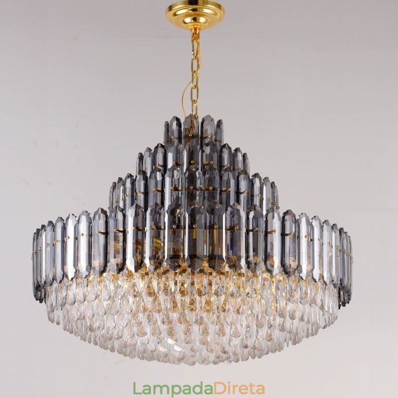 Luminária pendente de cristal com quatro camadas, luminária decorativa de luxo para teto, 80 cm