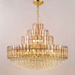 Luminária pendente de cristal com quatro camadas, luminária decorativa de luxo para teto, 80 cm