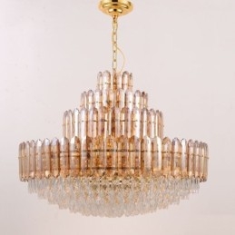 Luminária pendente de cristal com quatro camadas, luminária decorativa de luxo para teto, 80 cm