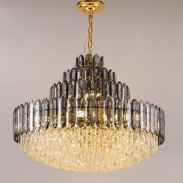 Luminária pendente de cristal com quatro camadas, luminária decorativa de luxo para teto, 80 cm